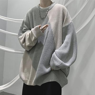 Herren Rundhals-Pullover Winter neu Amerikanischer Stil trendiger Pullover Jacke Design Nische Nähte Kontrastfarben Pullover
