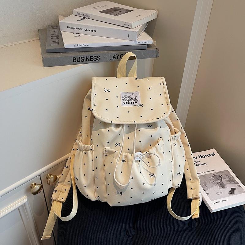 Schoolbag Bow Polka Dot Strap Backpack Female College Style College Student Commuter School Bag Niche Leisure Travel Small Backpack