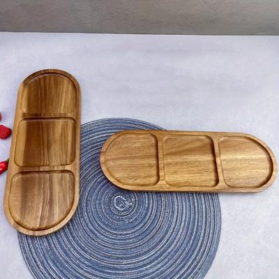 Dobre-Drewniana Taca Śniadaniowa z Akacji z Przegródkami - Nowoczesne Minimalistyczne Tace, Tace na Naczynia, Dekoracyjne Tace