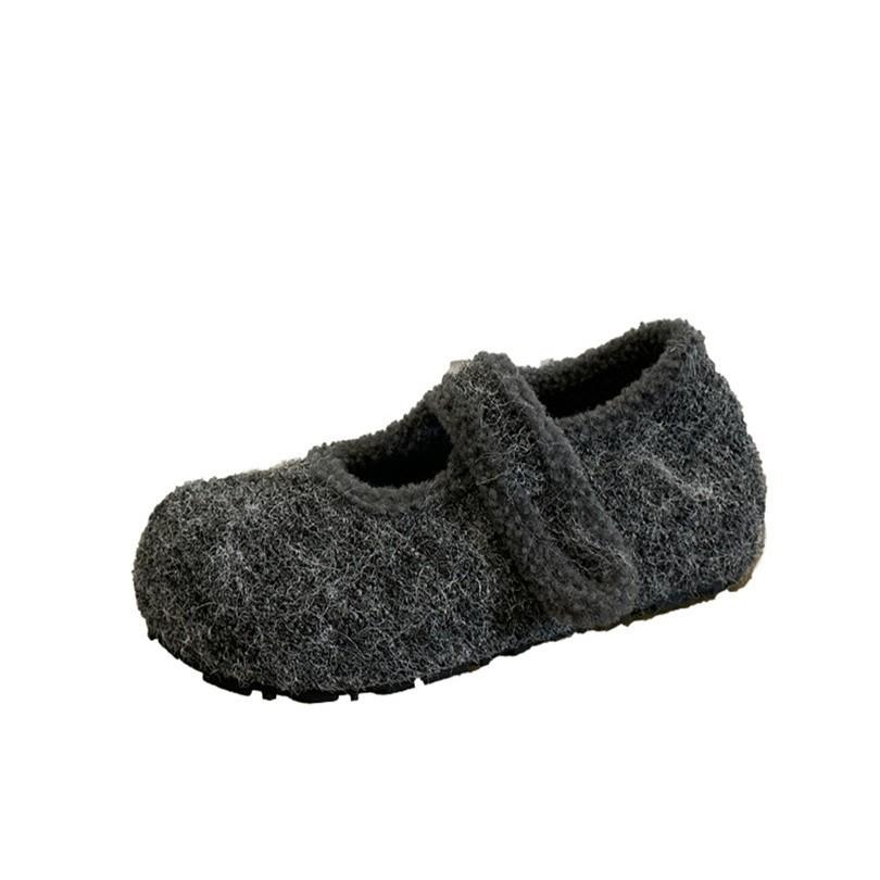 Velcro gray woolen shoes ugly cute shoes 4CM height increase 2025 winter round head woolen plush platform cotton shoes