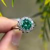 Luxury 2-Carat Blue-Green Moissanite Full Diamond Open Ring for Women