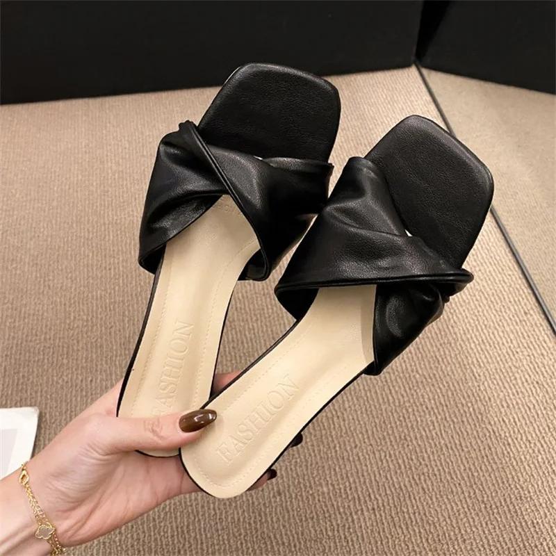 Net Red Stiletto Sandals and Slippers Women's 2025 New All-match Fashion Temperament Retro One-word High-heeled Sandals Pumps