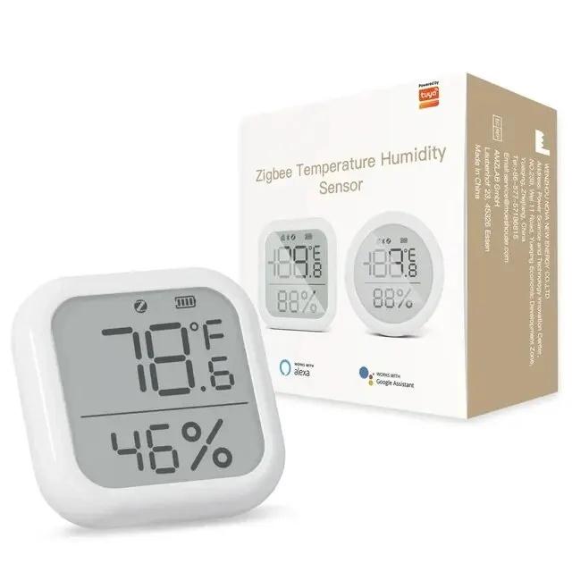 

Датчик температуры и влажности для умного дома Tuya ZigBee со светодиодным экраном работает с Google Assistant и Tuya ZigBee Hub