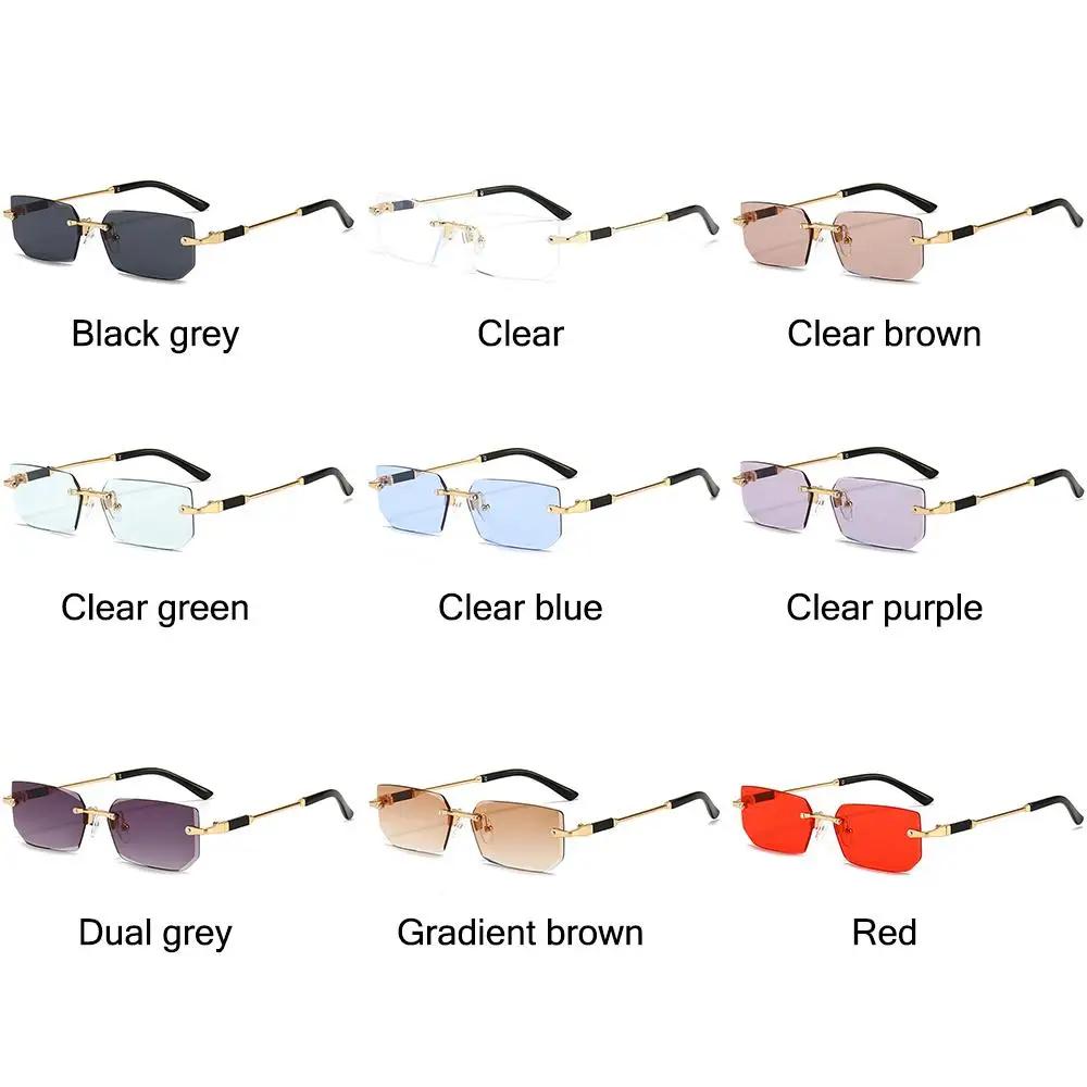 Retro Rimless Sunglasses for Women Men Trendy Frameless Rectangle Sun Glasses Retro Shades Fashion Summer Travel UV400 Eyewear