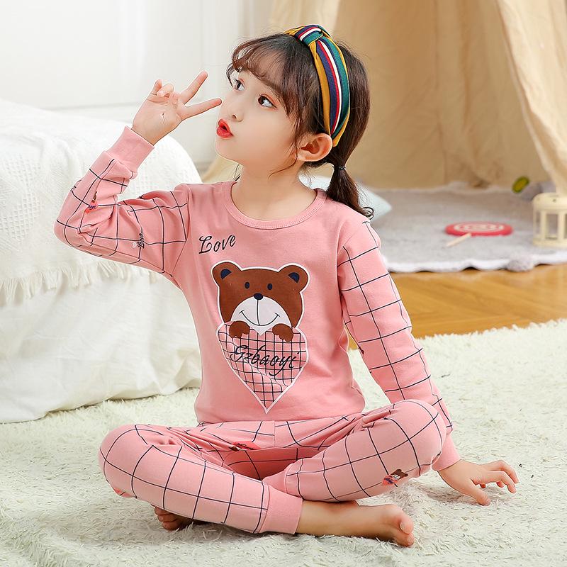 Pure Cotton Flannel Autumn/Winter Girls' Round Neck Underwear Set