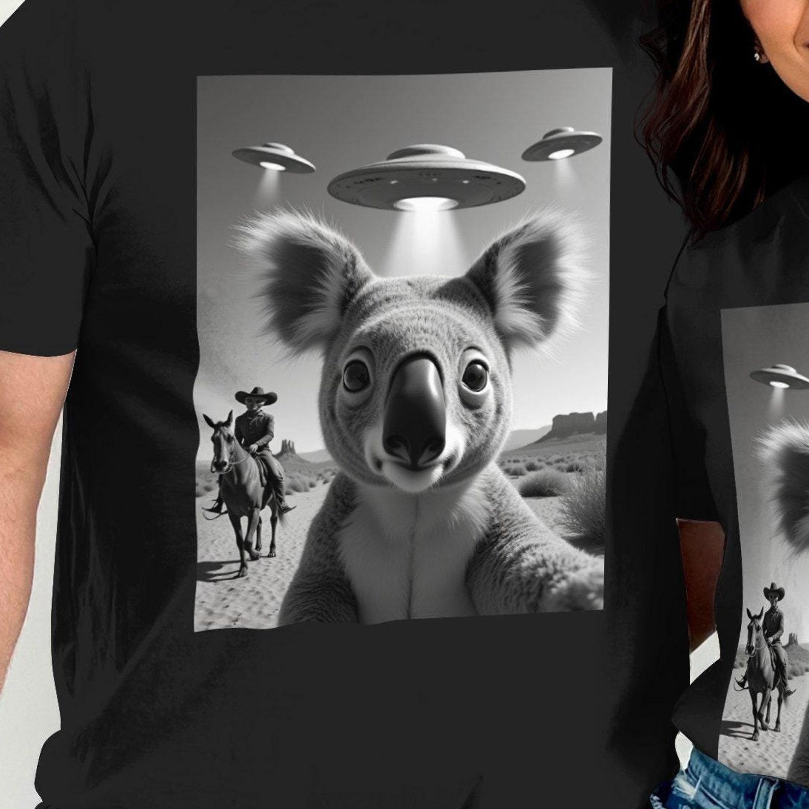 Alien Koala T-Shirt: Funny Cowboy, UFO Graphic Tee S