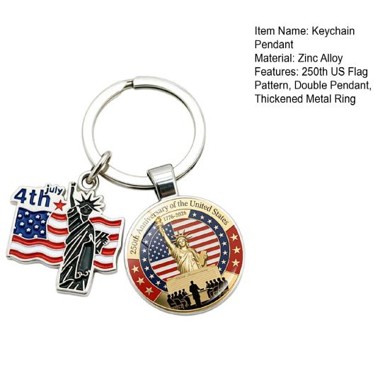 Pendentif Porte-clés, Porte-clés Double Pendentif Combiné, Porte-clés pour le 250e Anniversaire de la Fondation des États-Unis avec Anneau Métallique Épaissi