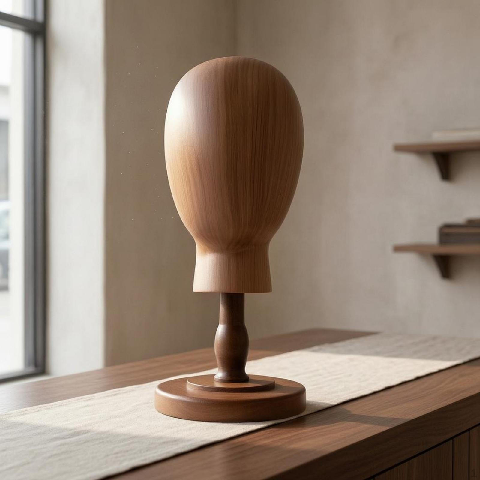 Hat and Hairpiece Display Wooden Stand