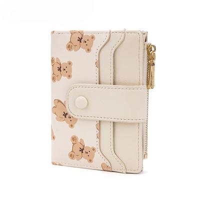 Women Short Wallets PU Leather Female Bifold Purses Cute Bear Card Holder Wallet for Girl Small Zipper Wallet with Coin Purse