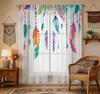 2PCS Digital Printing Sheer Curtain, Colorful Feathers Dreamcatcher Pattern, Bohemian Tribal Ethnic Hippie Bedroom Decor