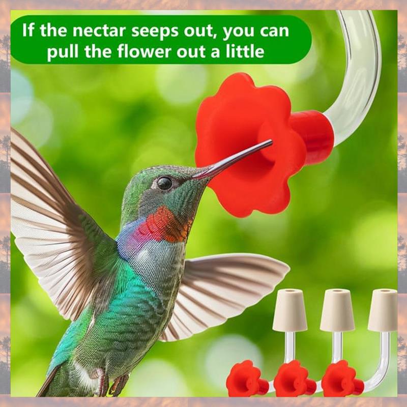 2025 Trend 6Pcs Hummingbird Feeder Tubes And Stoppers With Red Floral Tip For Outdoor Making Your Own Bird Feeders
