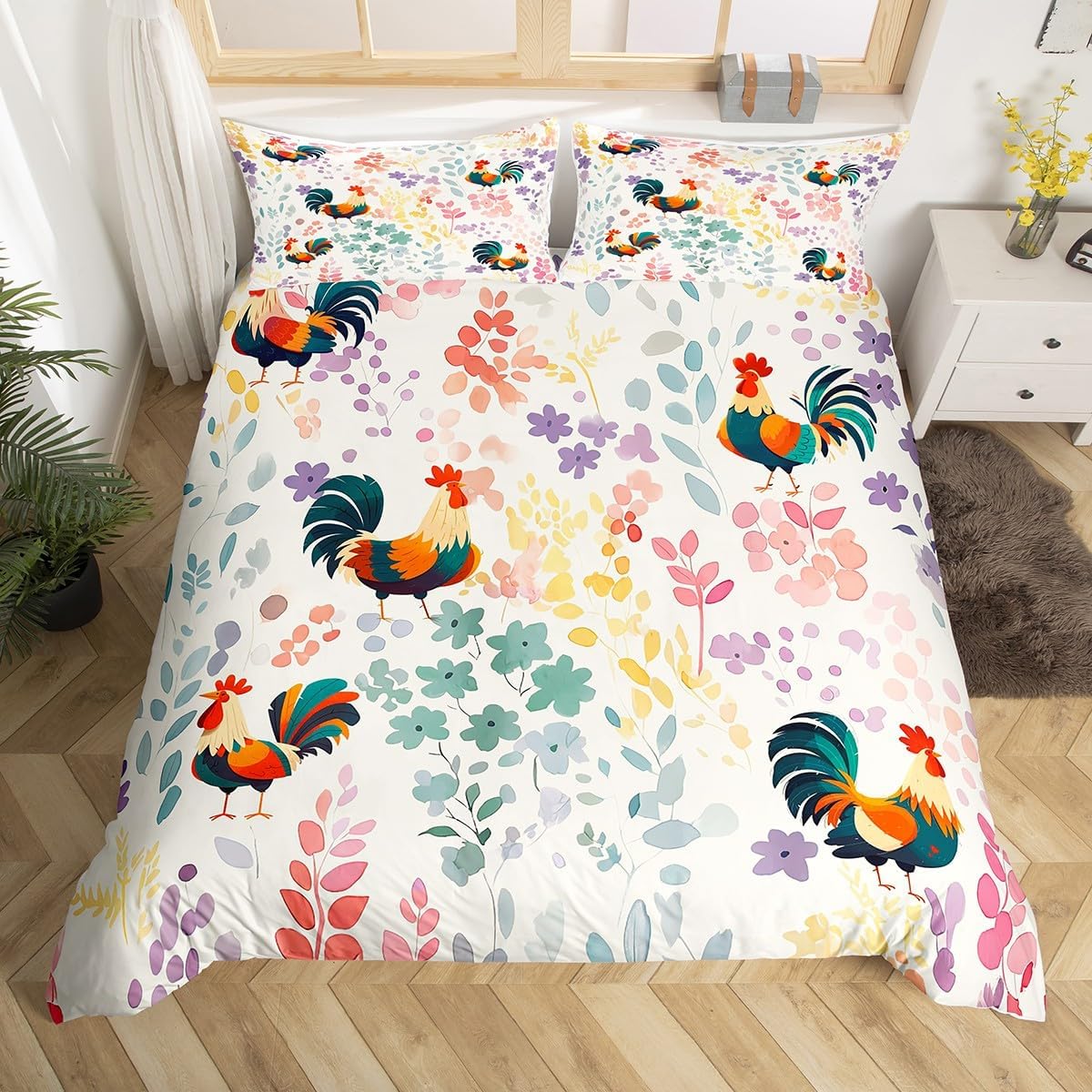 

Comforter Colorful Floral Animal Queen Size Cute Pet Lover Bedding Set Kids Gift Girls Boys Rainbow Floral Bedding Set 3 Pcs Comforter (quilt)-EU Single(135*200cm)3pcs