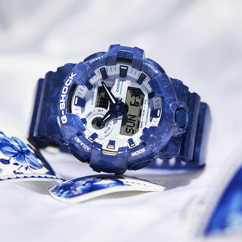 Casio Herren Flüssigkristall/Analog Dual-Display Serie Blaue Uhr GA-700BWP-2APFQ