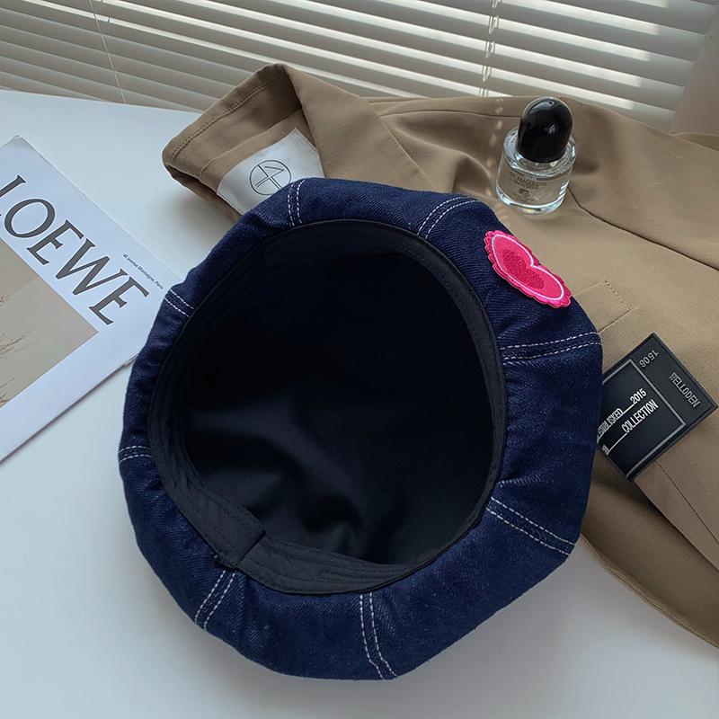 2025 New Women's Japanese & Korean Retro Denim Octagonal Beret - Fashionable, Face-Flattering Painter Hat