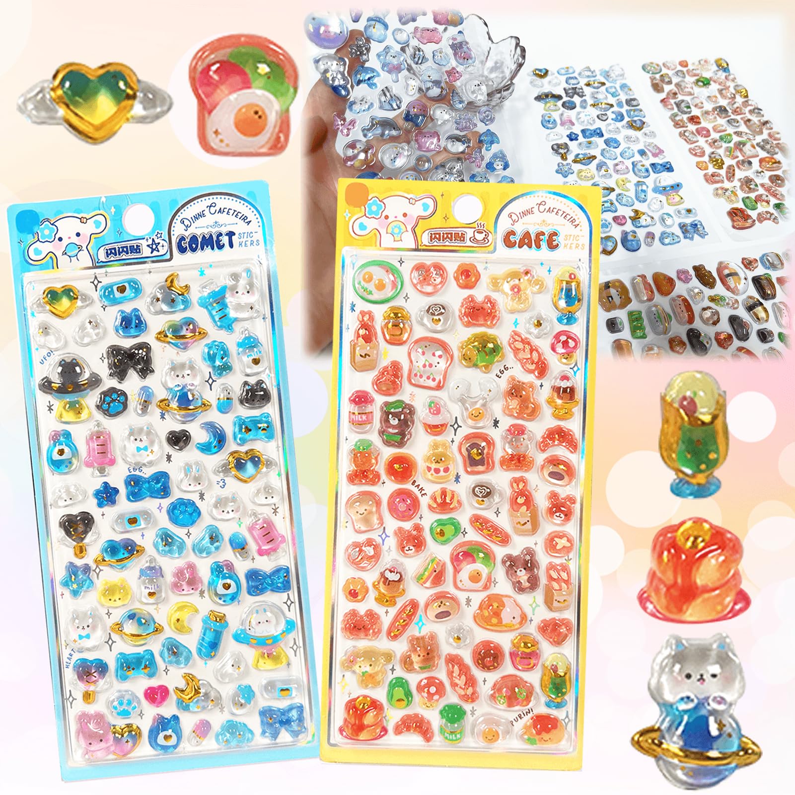 

TattiOut TO24FD069 2026 New Model Puffy Sticker 2 Sheets Medium Thickness 3D Embossed Decal Stickers Glittery Handbook Decor Cute Popular