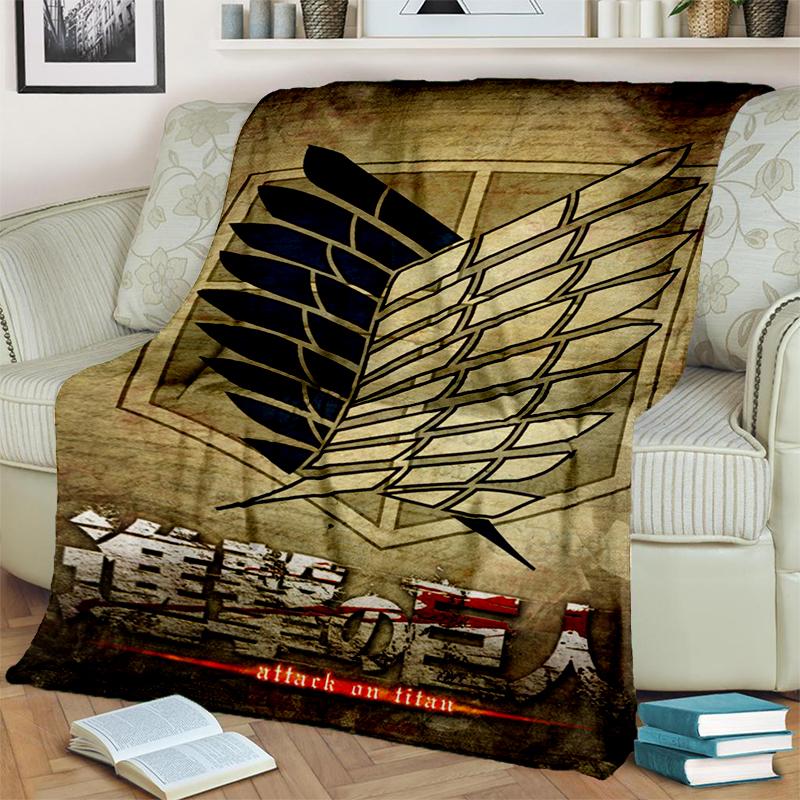 3D Cartoon Attack on Titan Eren Mikasa Anime Blanket,Soft Throw Blanket for Home Bedroom Bed Sofa Travel Picnic Cover Kids Gift