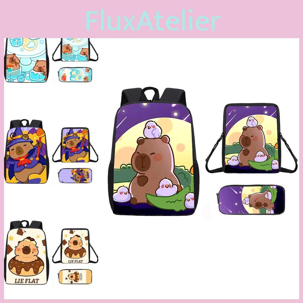 Ice Doughnut Cubes Capybara Cute Cartoon Pattern Backpack Three Piece Set