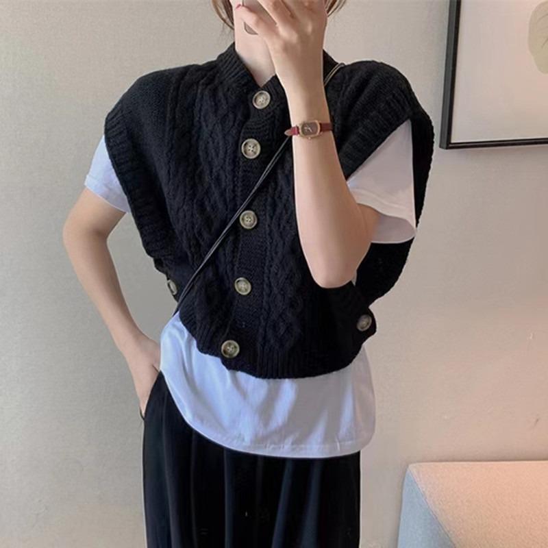 Autumn Winter O Neck Women Twist Sleeveless Cardigan Sweater Vest Korean Style Knitted Casual Short Tank Tops Fashion Elegant Clothing