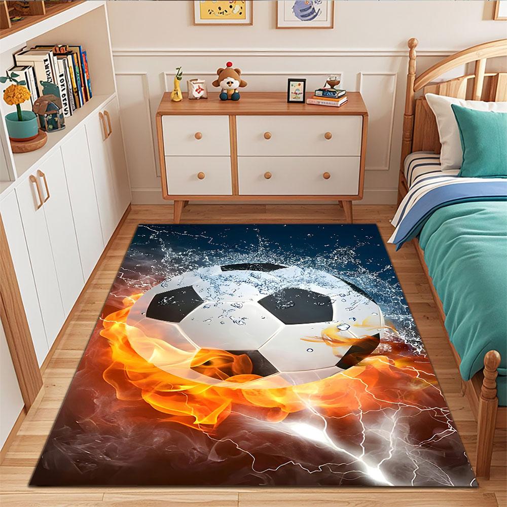 "Fiery Soccer Ball In Water Splash" Patterned Carpet, Suitable As a Non Slip Play Mat for the Living Room and Bedroom Sofa