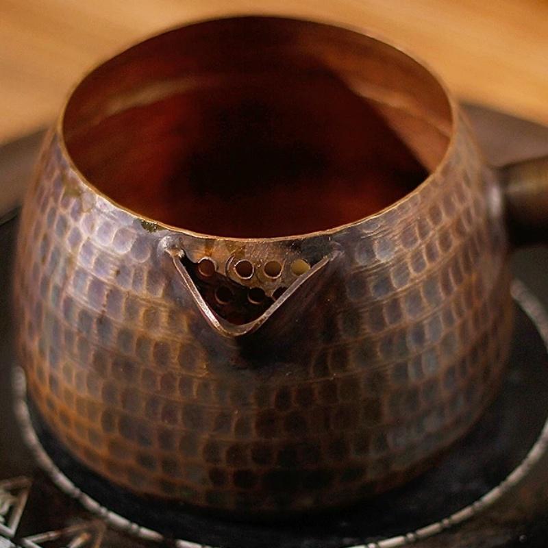 Vintage Ručně oplachovaná konvice na kávu z čisté mědi, Gravírovaná kladívková textura 400ml Rukojeť Vařič Mléko Čaj Čajové nádobí, Ručně vyráběná konvička