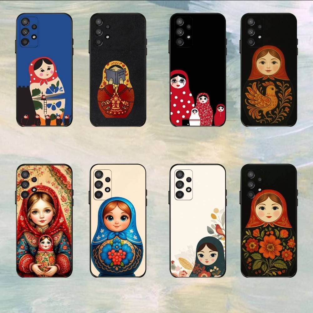 Matryoshka Art Russian Phone Case For Samsung S25,S24,S21,S22,S23,S30,Ultra,S20,Plus,Fe,Lite,5G Black Cover