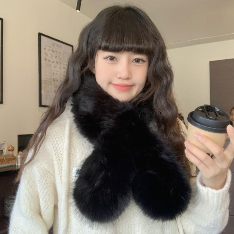 1Pc Korean Version of Student Hair Cross Long Scarf Warm Imitation Fur Fox Hair Solid Color Scarf Scarf Neck Autumn and Winter Women Thickened