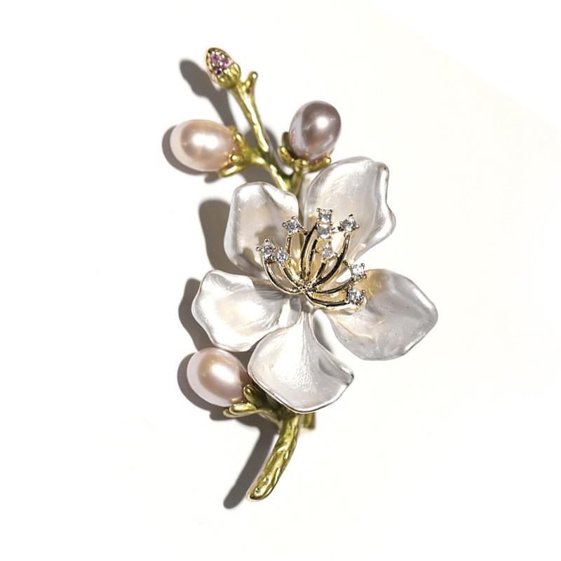 Elegant Floral Brooch With Freshwater Pearl Enamel Detailing Vintage-Inspired Accessory Women X3382-1-200 Freshwater Pearl Peach Blossom Brooch