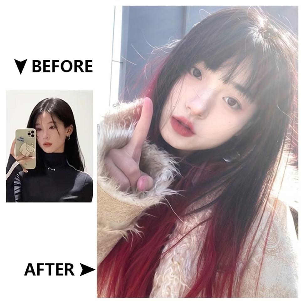 Long Straight Gradual Wig American Style Women's V-Shaped Ombre Synthetic Hair Extensions with Adjustable Clip-On