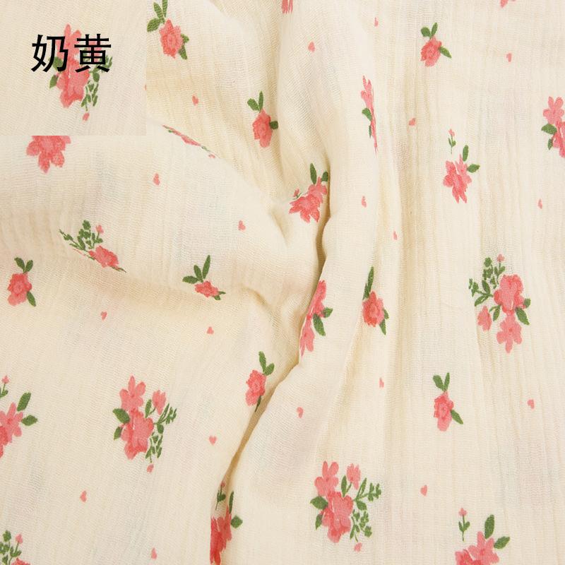 135x100cm Small Floral Double Gauze Cotton Sewing Texture Crepe Fabric, Making Home Wear Pajamas Cloth