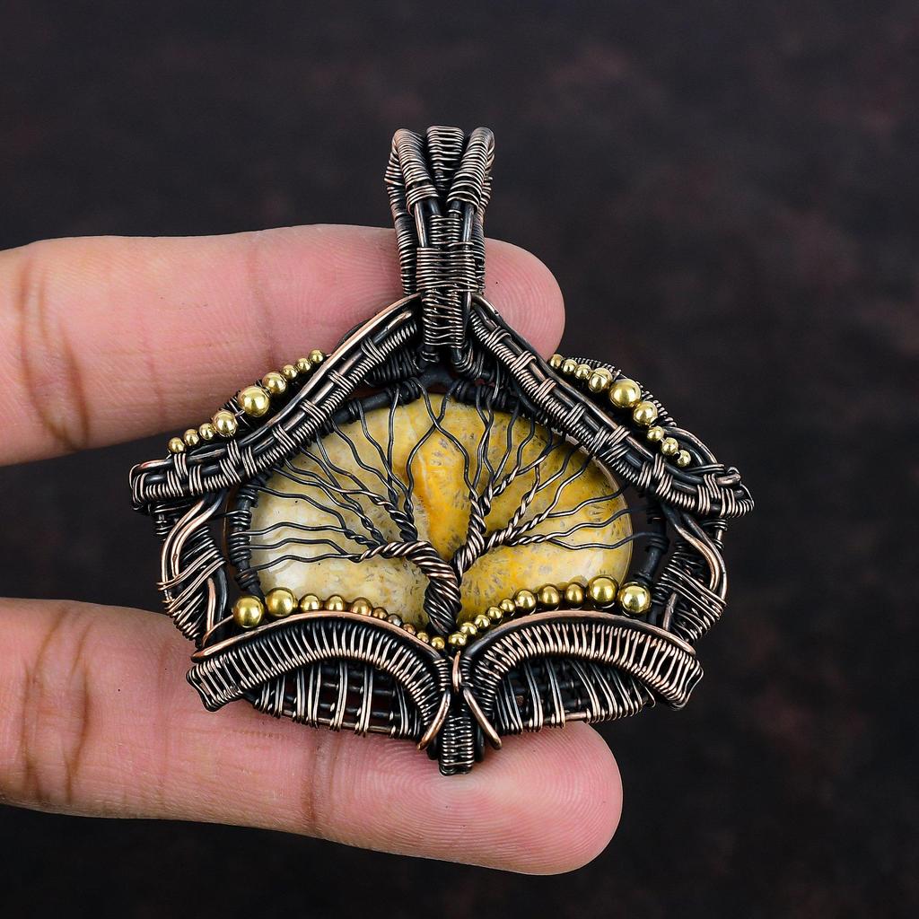 Lebensbaum Fossil Koralle Anhänger Kupferdraht gewickelter Anhänger Handgefertigter Schmuck Natur Edelstein Anhänger Kupferdraht Schmuck Verlobungsgeschenke