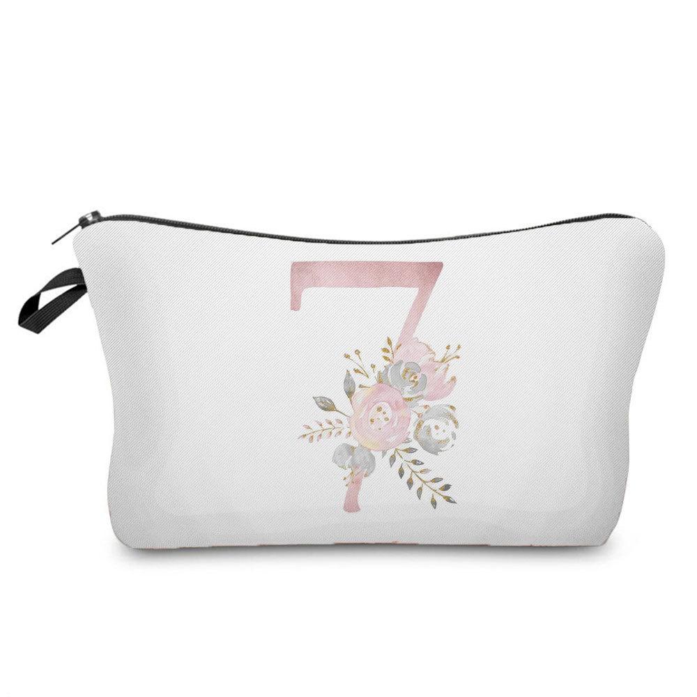 Women Flower Numbers Print Cosmetic Bag Toiletries Organize Travel Storage Case 6702