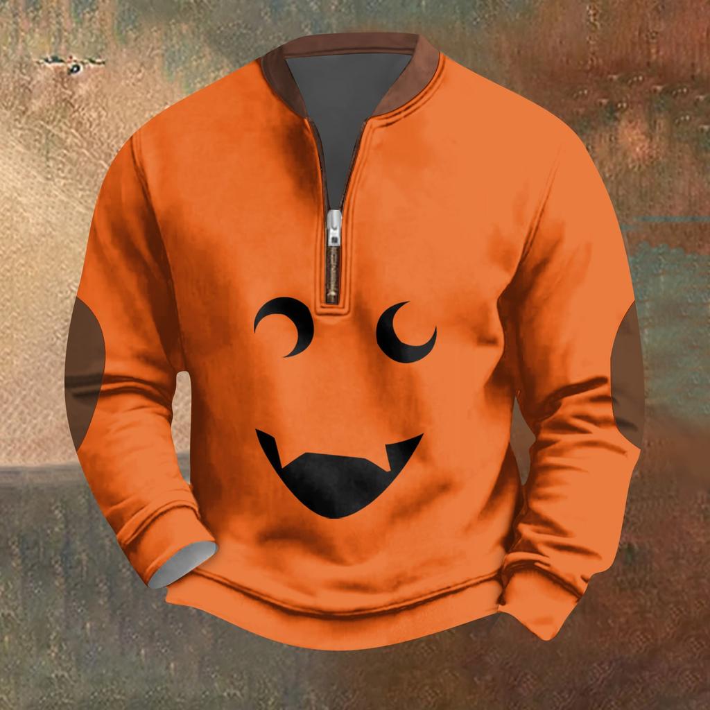 Halloween Print - Men's Loose, Casual, Versatile Round-neck Multi-color Pullover Hoodie