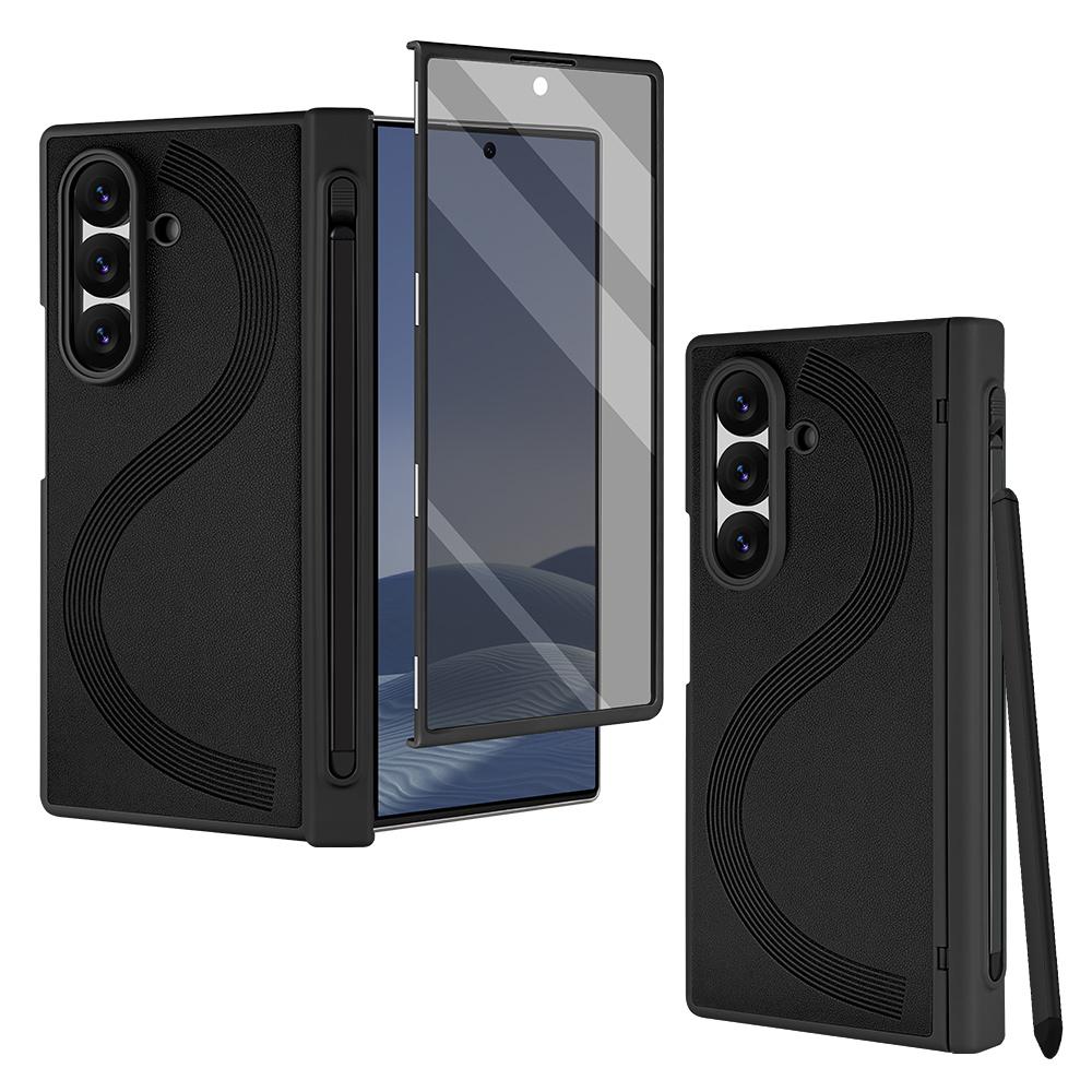 Business Magnetic Hinge Protect Leather Case for Samsung Galaxy Z Fold 8 7 6 with Anti-peep Glass Screen Film & S Pen Slot Cover
