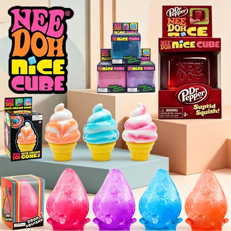Dr Pepper X NeeDoh Nice Cube Squishy Toy Stress Relief Toy,Soft Squeeze Fidget Cube for Kids & Adults,Anxiety Relief Sensory Toy