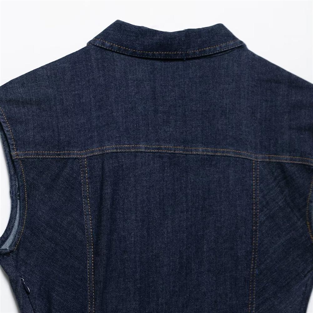 2025 Spring/Summer Women's Slim Fit Sleeveless Denim Dress with Simple Lapel