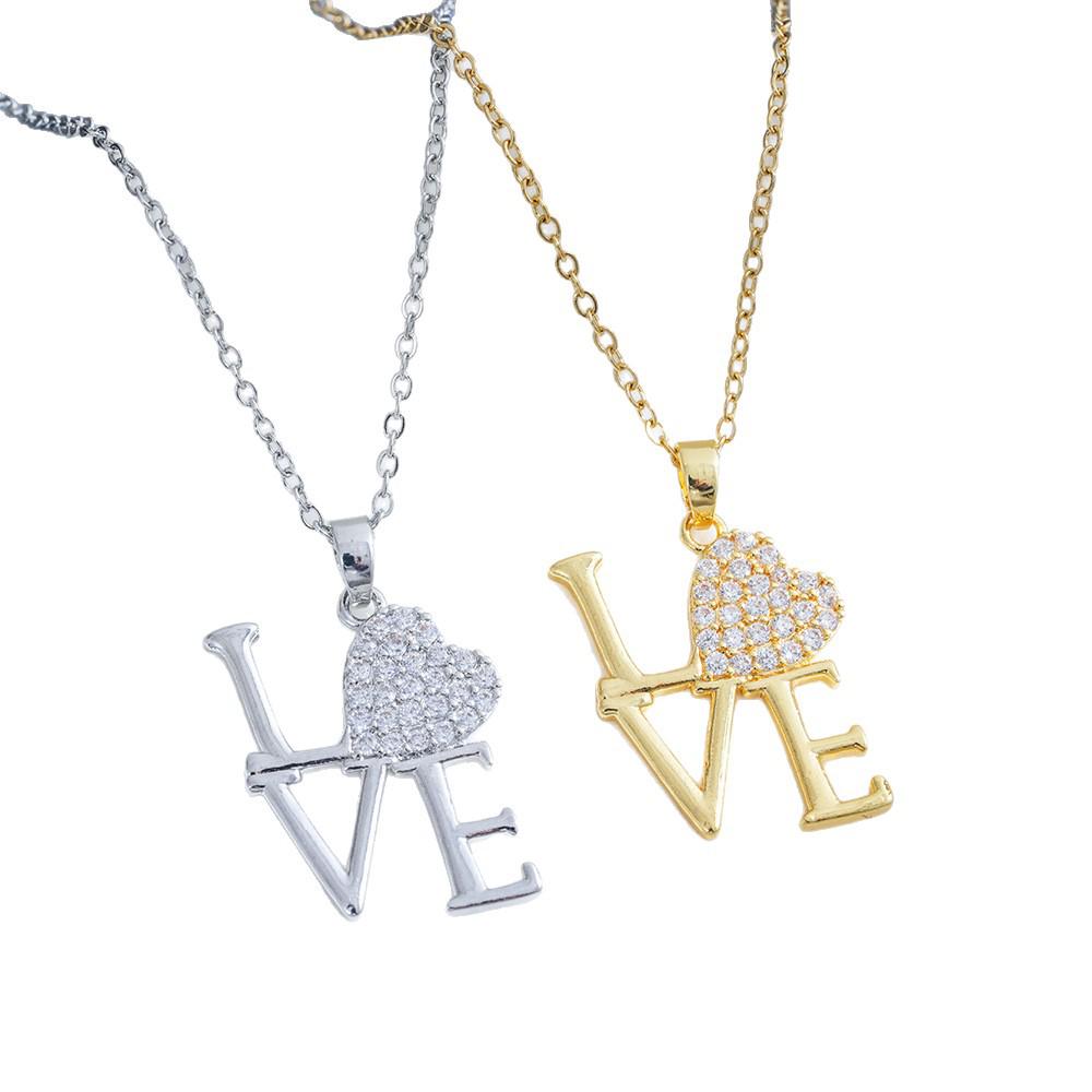 Japanese Korean Women's Stylish Colorful Love Heart Zircon Necklace Collarbone Chain