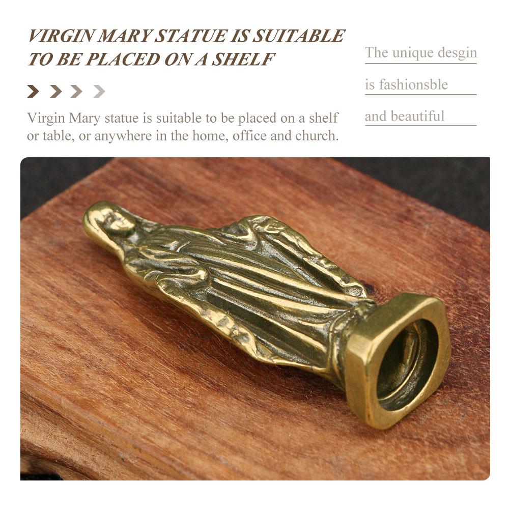 Miniature Maria Statue Virgin Mary Brass Ornament Study Room Desk Decoration