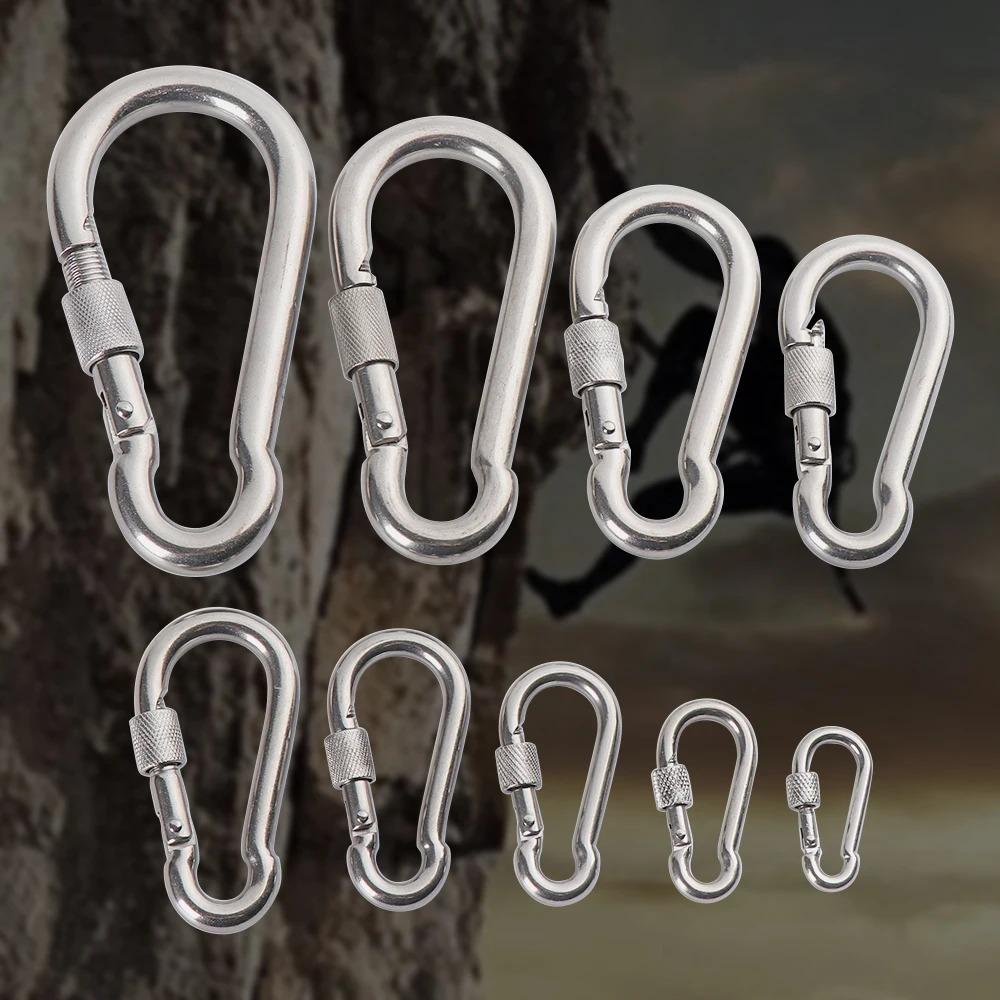 5pcs Stainless Steel Lock Ring M4-M12 Safety Snap Hook Carabiner Spring Snap Quick Link Outdoor Camping Gear Equipment.