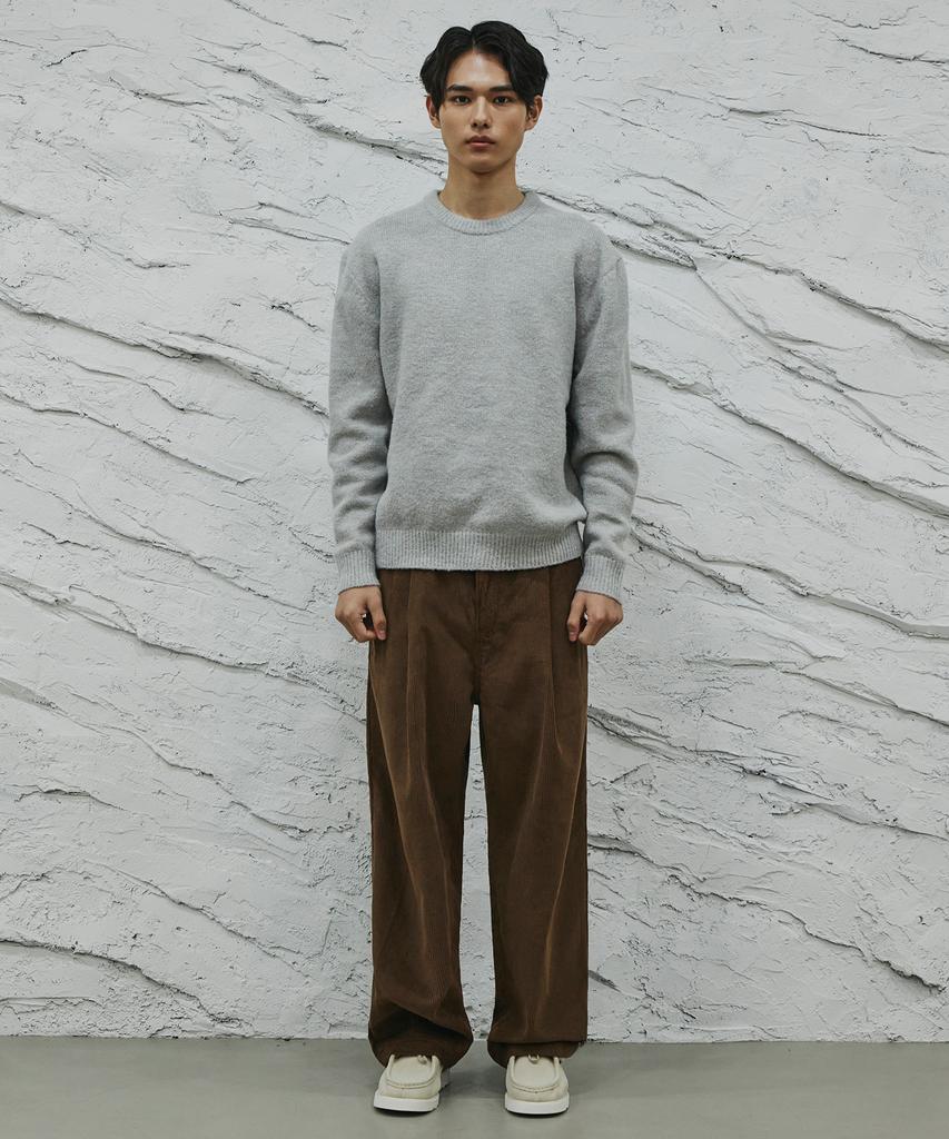 SIGNATURE Single-Pleat Corduroy Wide Pants [Brown]