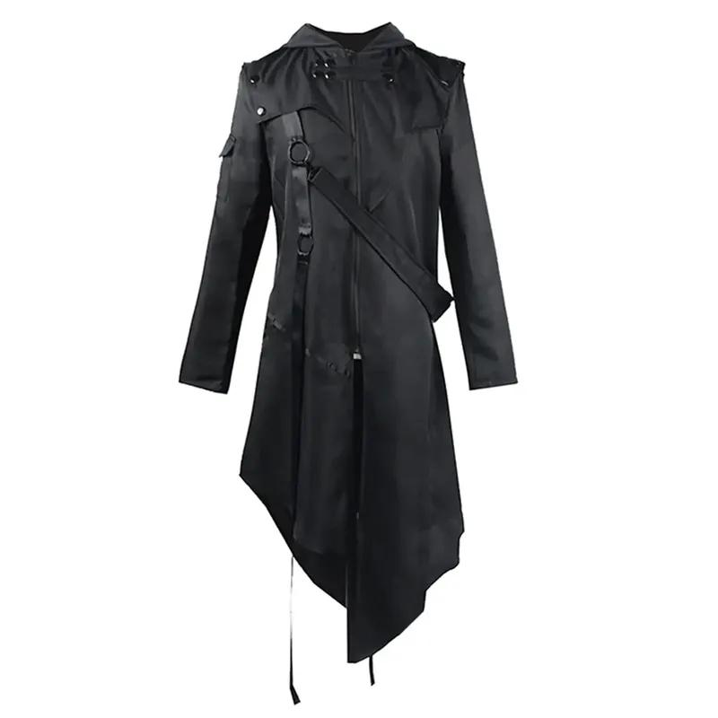 Men Irregular Cosplay Costumes Punk Gothic Steampunk Long Sleeve Hooded Street Punk Vintage Jackets Irregular Trench Coat New
