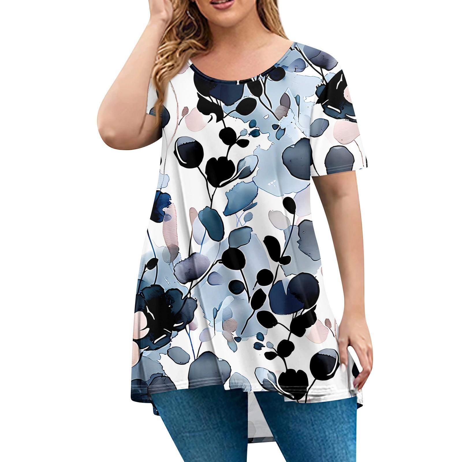 

Женская мода большого размера с круглым вырезом и коротким рукавом, повседневный свободный пуловер с принтом L чёрный