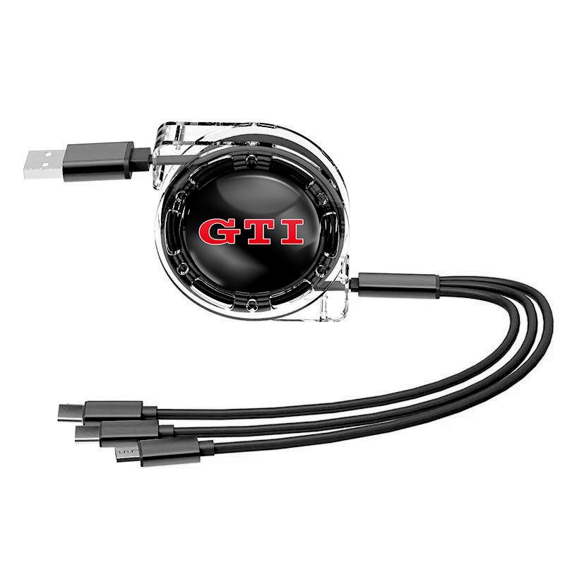 hijk1 3 In 1 Retractable Data USB Cable Charger Fast Wire Charging Cable For VW Golf Tiguan T-Roc Polo Passat ID.4 T-Cross ID.3 Taigo