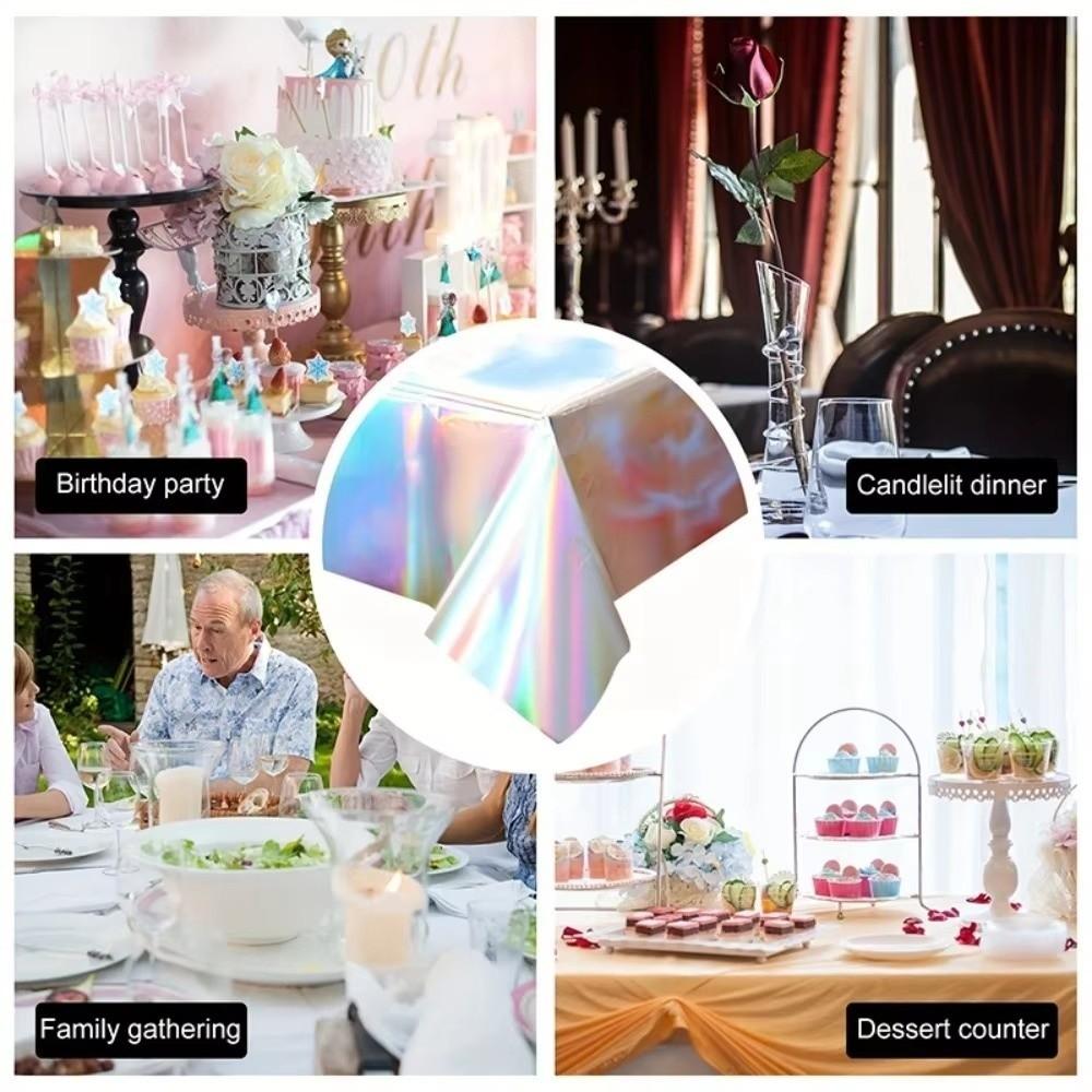 5PCS Rectangular Laser Disposable Tablecloth Shiny Iridescent Tablecloth  Birthday Party Supplies