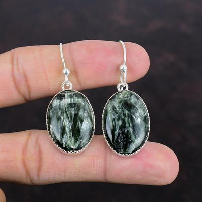 Seraphinite Earring Top Quality Gemstone Earring Handmade Boho Jewelry 925 Sterling Silver Earring Natural Seraphinite Jewelry Gifts For Mom