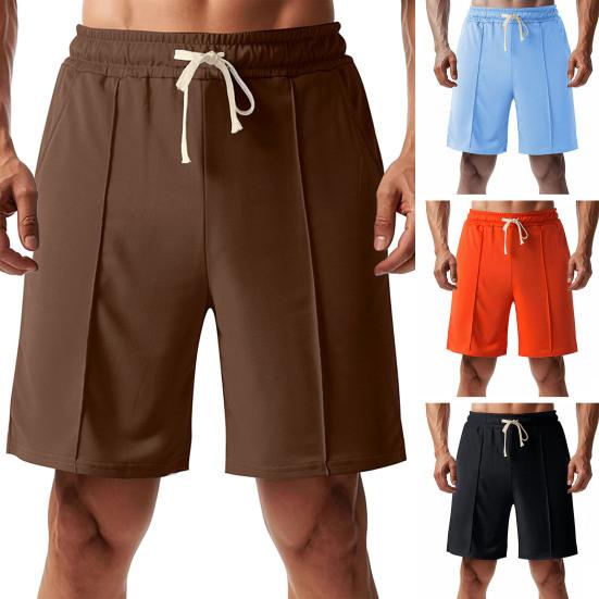 Men Shorts Elastic Waistband Drawstring Design Summer Sport Pants with Pockets Quick Drying