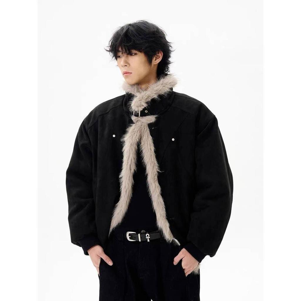 2025 Winter Retro Distressed Mountain Eagle Cotton Coat: Unisex Loose Fit with Warm Fur Collar
