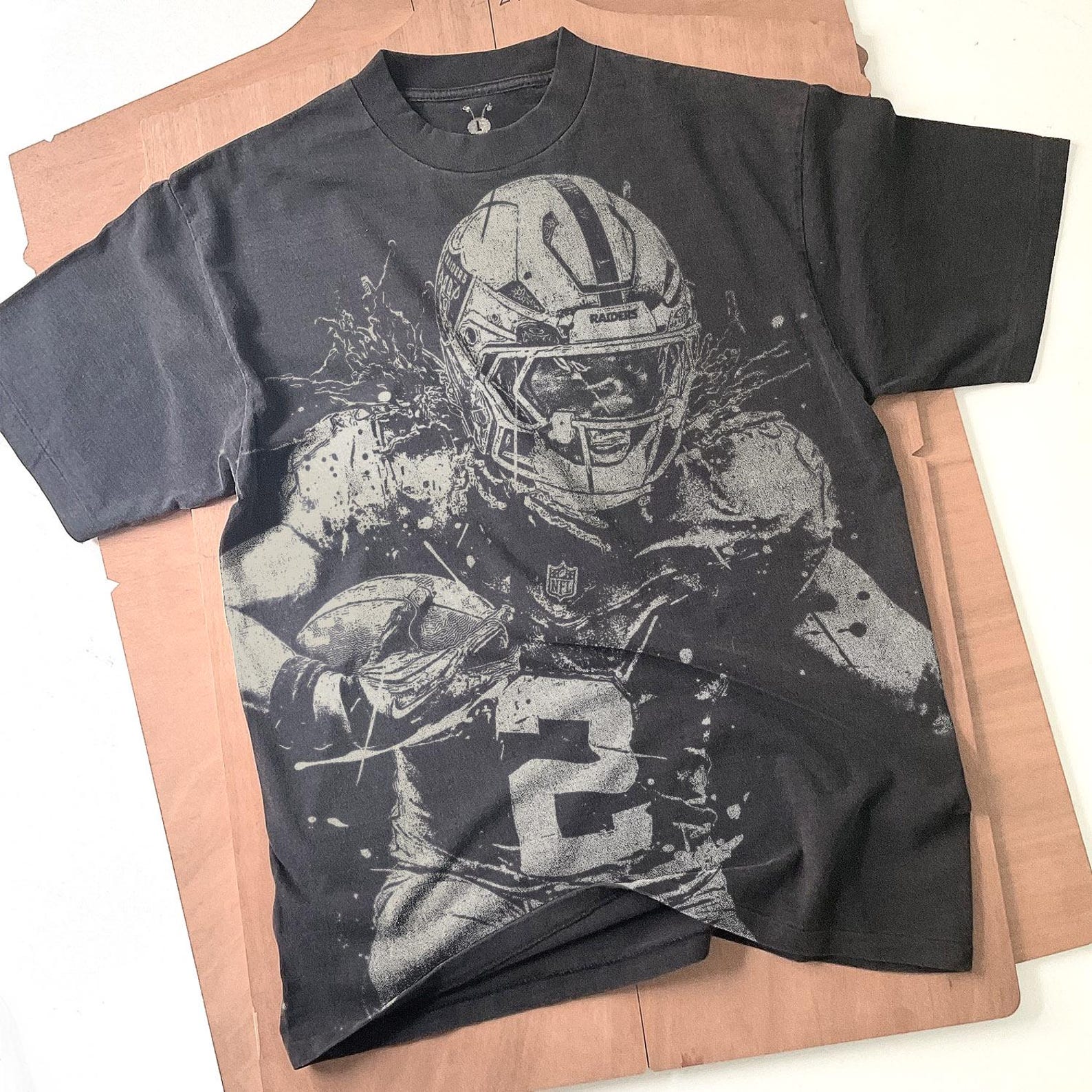 Ashton Jeanty Handmade Bleached T-Shirt: Faded Black Cotton Unisex Tee spray arT-Shirt XL