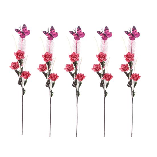 

5Pcs Artificial Flower Realistic Silk Butterfly Reed Grass Decorative Faux Floral Arrangement for Home Living Room Bedroom Wedding Party Decor красный