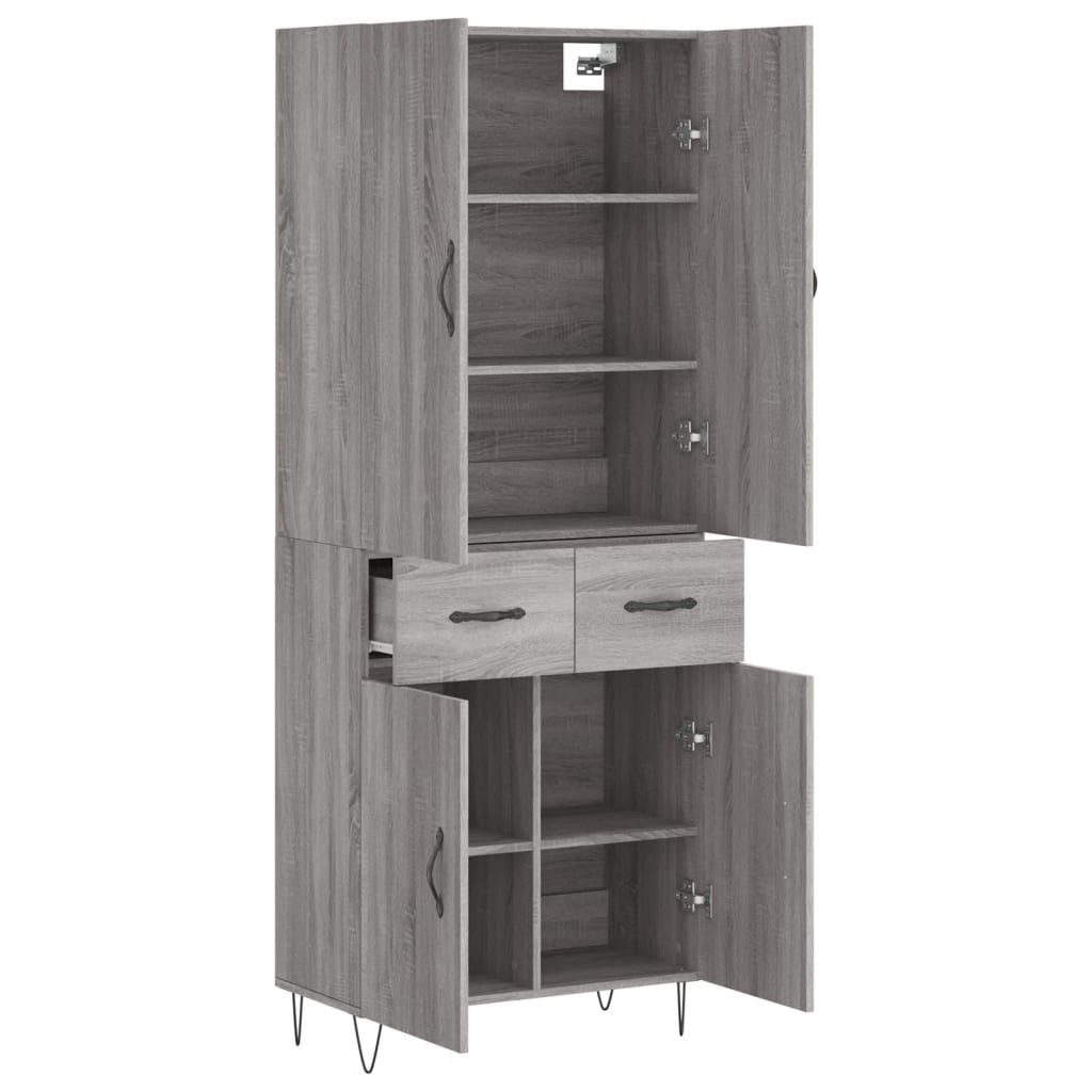 Vidaxl Witrynka Szary Dąb Sonoma 69,5X34X180Cm Materiał Drewnopochodny