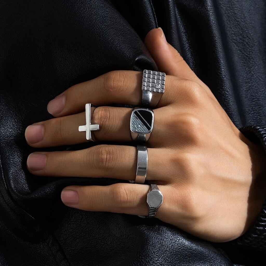 6Pcs/Set Goth Vintage Skeleton Skull Antique Silver Color Rings Set Unisex Punk Carved Knuckle Jewelry Accessories Steampunk Men